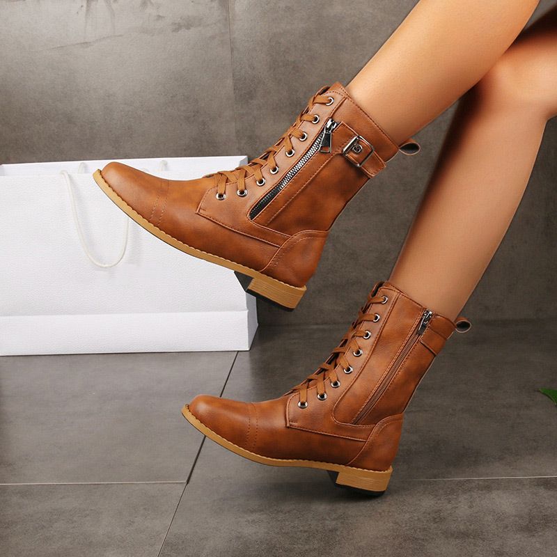 🔥2025 Heißer Verkauf😍Vintage-Stiefel mit runder Kappe  und seitlichem Reißverschluss