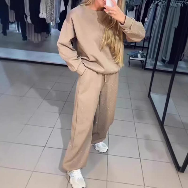 💖 Räumungsverkauf💖Damen Rundhalsausschnitt Lässiges Sport-Sweatshirt und Jogginghose 2-teiliges Set