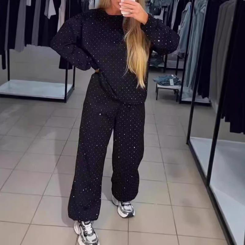 💖 Räumungsverkauf💖Damen Rundhalsausschnitt Lässiges Sport-Sweatshirt und Jogginghose 2-teiliges Set