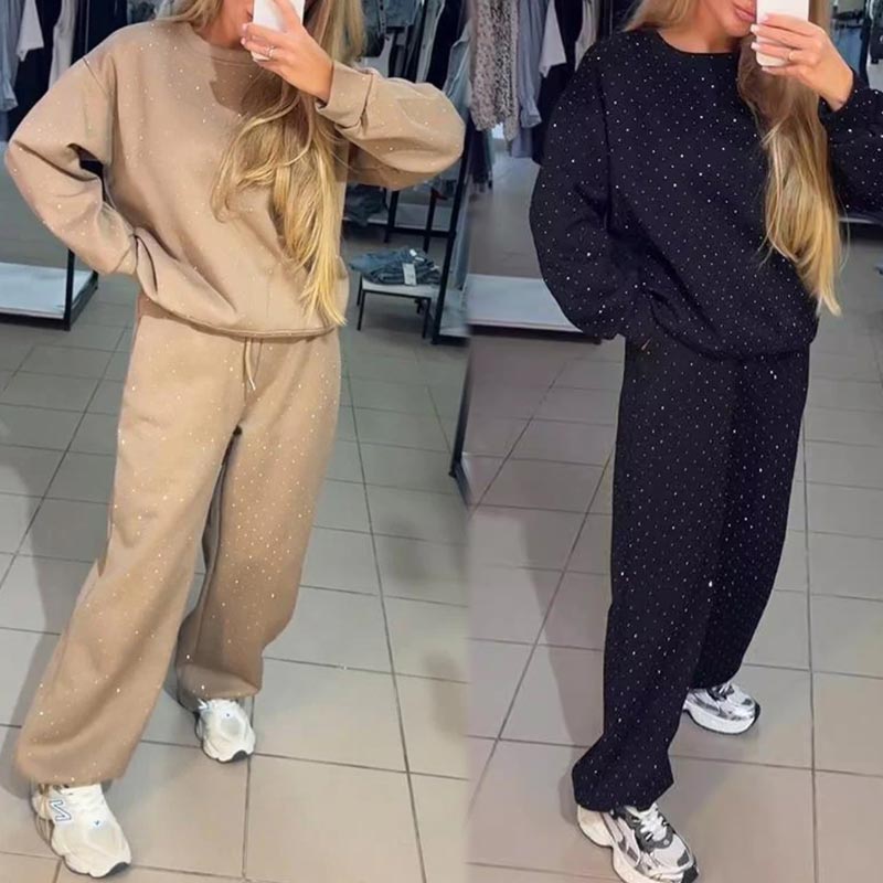 💖 Räumungsverkauf💖Damen Rundhalsausschnitt Lässiges Sport-Sweatshirt und Jogginghose 2-teiliges Set