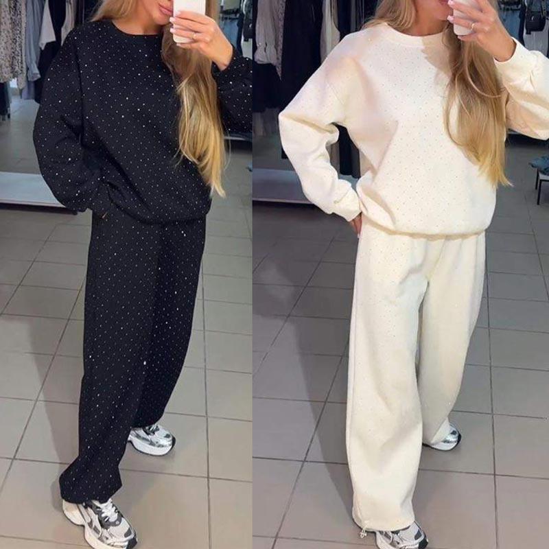 💖 Räumungsverkauf💖Damen Rundhalsausschnitt Lässiges Sport-Sweatshirt und Jogginghose 2-teiliges Set
