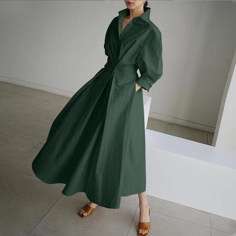 💖 💖Zeitlich begrenztes Angebot – 50 % Rabatt💥💥Einfarbiges Hemdkleid mit Revers aus Baumwolle für Damen
