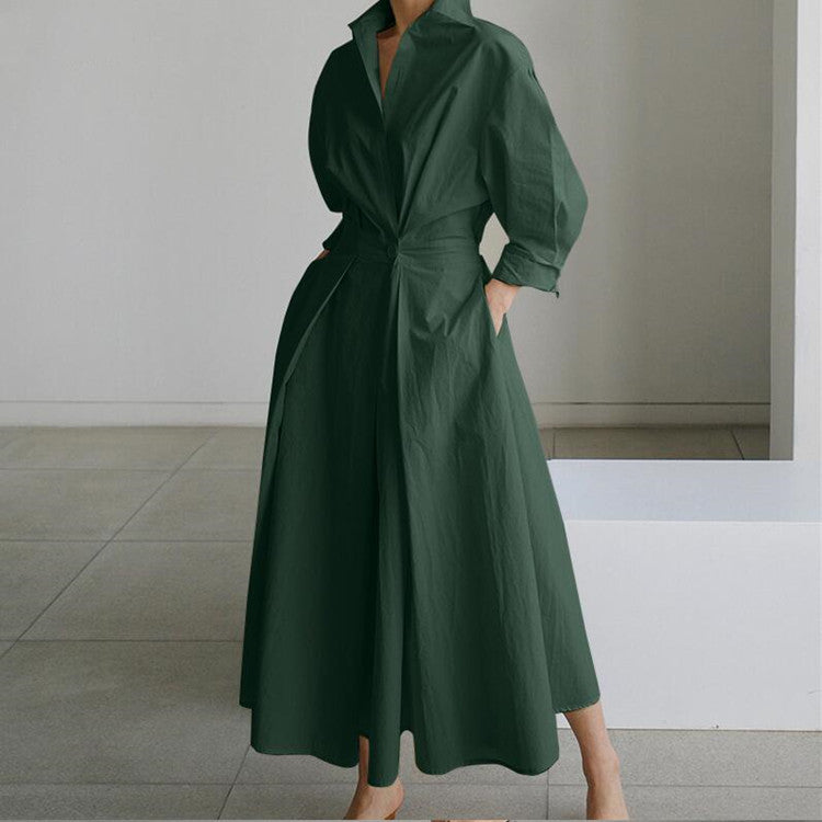 💖 💖Zeitlich begrenztes Angebot – 50 % Rabatt💥💥Einfarbiges Hemdkleid mit Revers aus Baumwolle für Damen