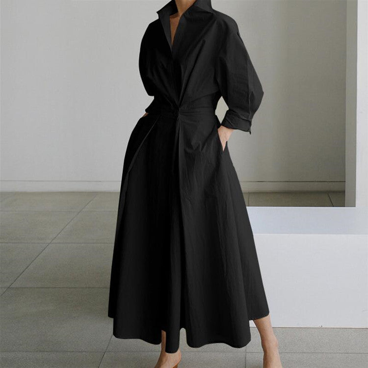 💖 💖Zeitlich begrenztes Angebot – 50 % Rabatt💥💥Einfarbiges Hemdkleid mit Revers aus Baumwolle für Damen