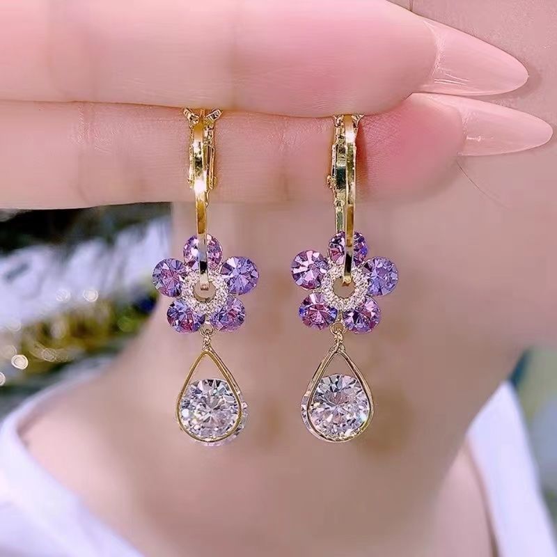 Flower Droplet Crystal Earring-6