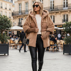 ✈️✈️Kostenloser Versand❄️✨Damen Oversized Pufferjacke mit Kapuze im Patchwork-Design