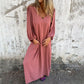 Loose V-neck solid color women's lantern sleeve dress