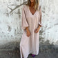 Loose V-neck solid color women's lantern sleeve dress