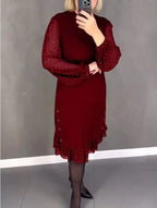 💖Räumungsverkauf 💖🔥Damenkleid mit Rundhalsausschnitt und einfarbigem Strass