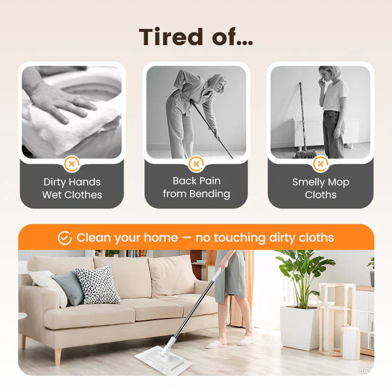 Flat Mop with Stainless Steel Handle, come with Reusable Washable Mop Cloths🏆-2