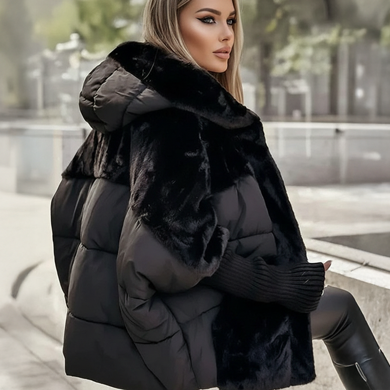 ✈️✈️Kostenloser Versand❄️✨Damen Oversized Pufferjacke mit Kapuze im Patchwork-Design