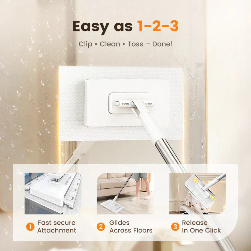 Flat Mop with Stainless Steel Handle, come with Reusable Washable Mop Cloths🏆-1