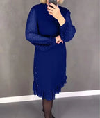 💖Räumungsverkauf 💖🔥Damenkleid mit Rundhalsausschnitt und einfarbigem Strass