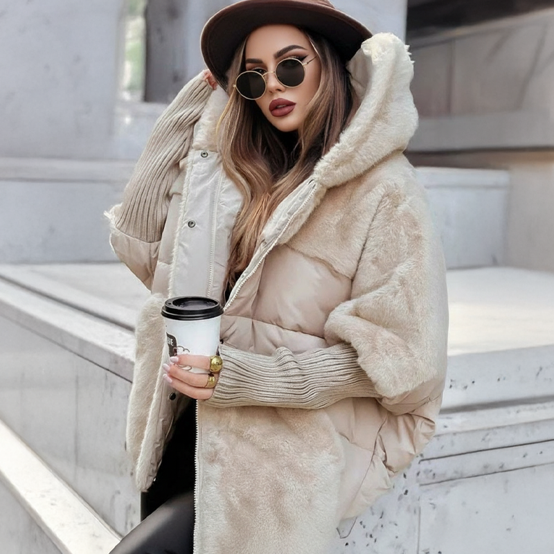 ✈️✈️Kostenloser Versand❄️✨Damen Oversized Pufferjacke mit Kapuze im Patchwork-Design