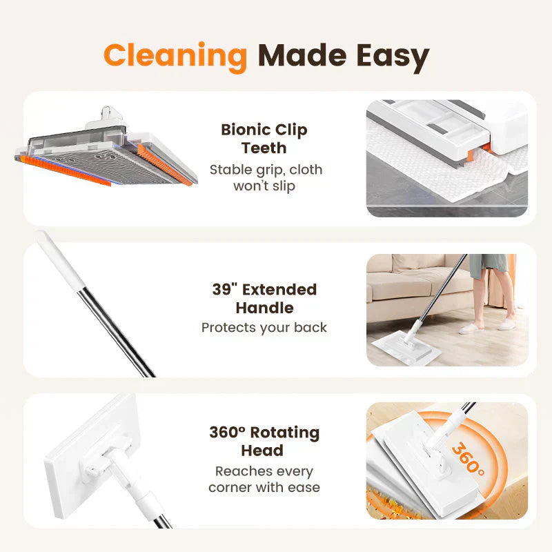 Flat Mop with Stainless Steel Handle, come with Reusable Washable Mop Cloths🏆-3