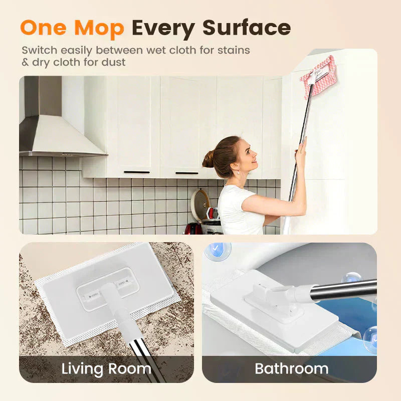 Flat Mop with Stainless Steel Handle, come with Reusable Washable Mop Cloths🏆-5