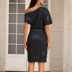 💃👠50% RABATT💖Party- und Clubkleid mit One-Shoulder-Träger und funkelnden Pailletten für Damen✨