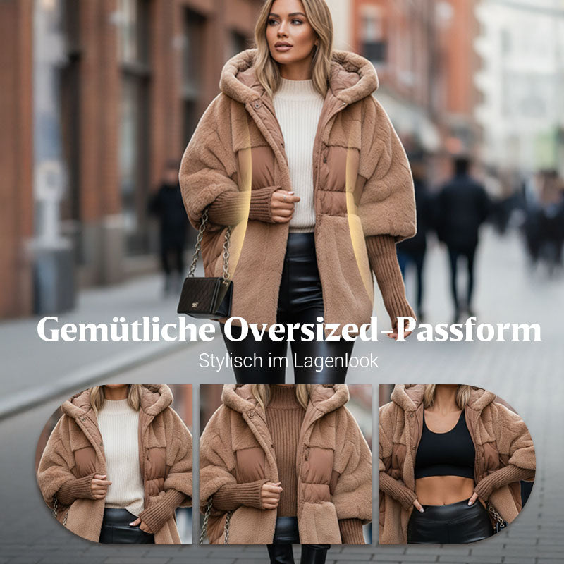 ✈️✈️Kostenloser Versand❄️✨Damen Oversized Pufferjacke mit Kapuze im Patchwork-Design