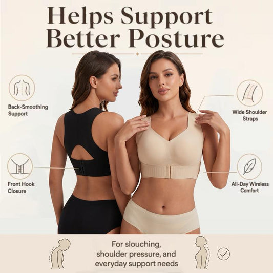 🔥2026 Hot Sale 50% OFF✨⏳👍✨Cross Back Front Closure Wireless Posture Support Bra– All-Day Comfort, Breathable & Summer-Ready 💕