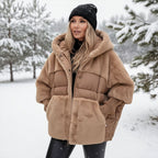 ✈️✈️Kostenloser Versand❄️✨Damen Oversized Pufferjacke mit Kapuze im Patchwork-Design