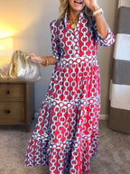 🌸Geometrisches Maxikleid mit V-Ausschnitt für Frauen