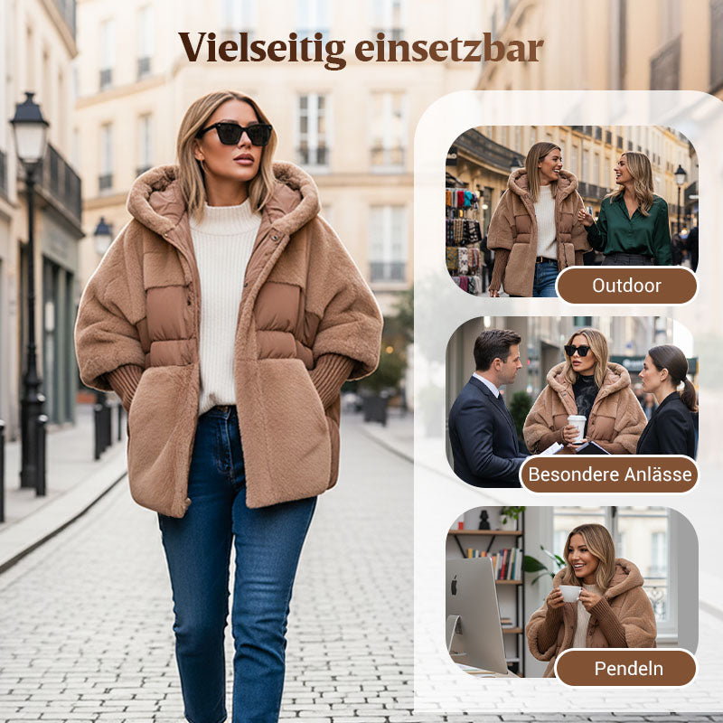 ✈️✈️Kostenloser Versand❄️✨Damen Oversized Pufferjacke mit Kapuze im Patchwork-Design