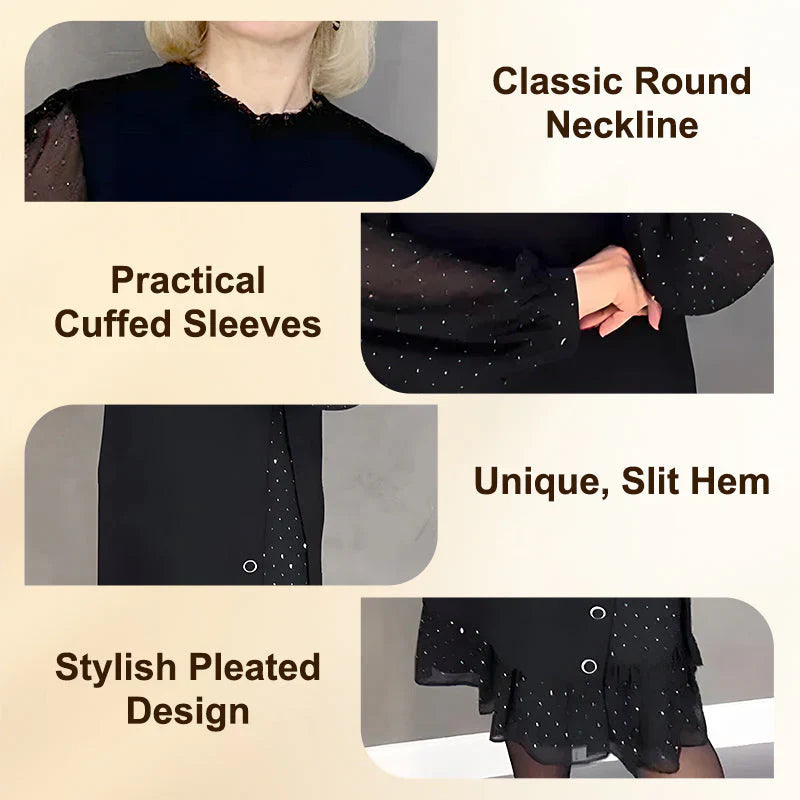 💖Räumungsverkauf 💖🔥Damenkleid mit Rundhalsausschnitt und einfarbigem Strass