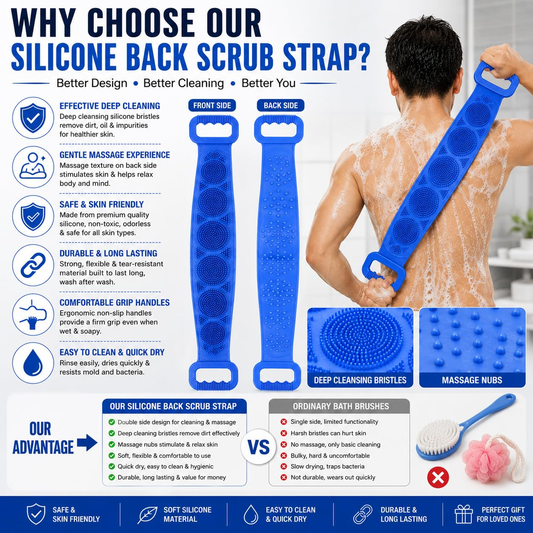 🧼Silicone Back Scrubber for Bath, Double-Sided Body Exfoliating Bath Brush with Soft Silicone Bristles