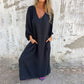 Loose V-neck solid color women's lantern sleeve dress