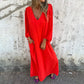 Loose V-neck solid color women's lantern sleeve dress