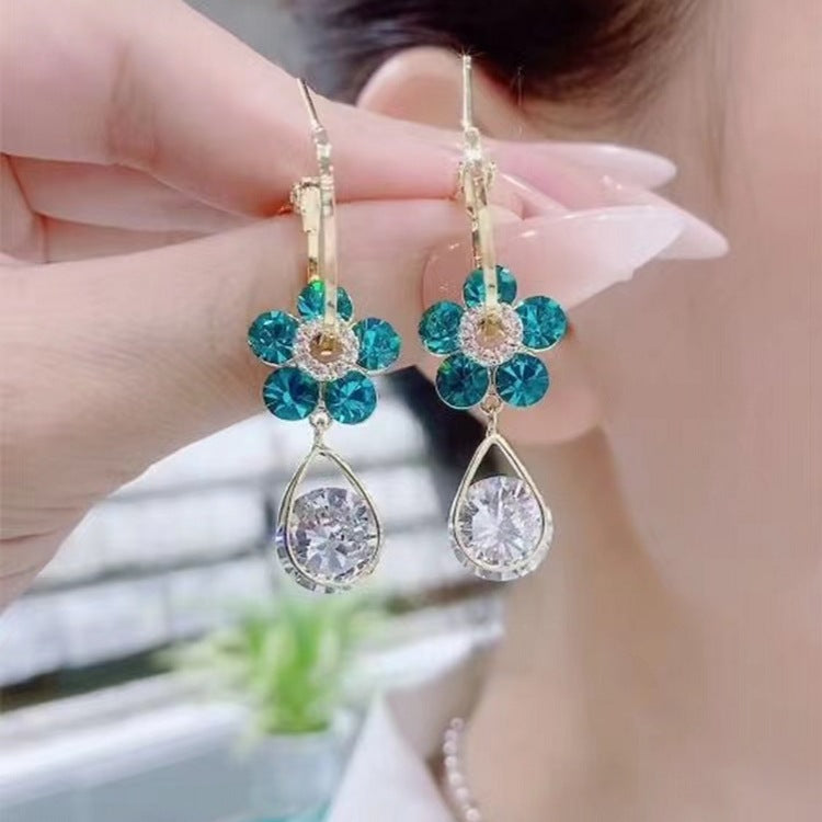 Flower Droplet Crystal Earring-4