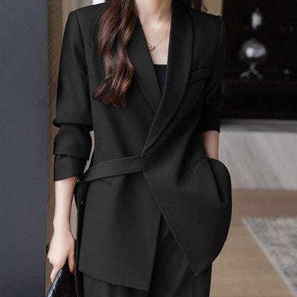 Women's Unique Asymmetrical Belt Suit