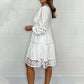 Women's White Vintage Hollow Out Lace V-Neck Dress