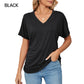 Women's V-Neck Loose Soft Solid Color Short Sleeve Top