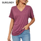 Women's V-Neck Loose Soft Solid Color Short Sleeve Top