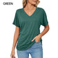 Women's V-Neck Loose Soft Solid Color Short Sleeve Top