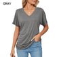 Women's V-Neck Loose Soft Solid Color Short Sleeve Top