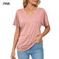 Women's V-Neck Loose Soft Solid Color Short Sleeve Top