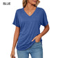 Women's V-Neck Loose Soft Solid Color Short Sleeve Top