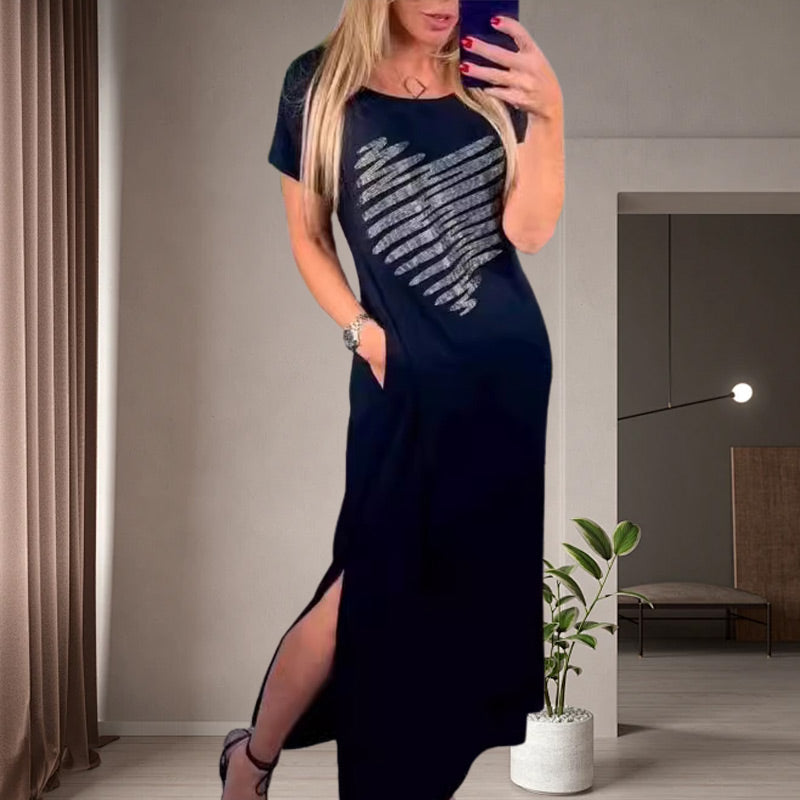 ⏰Nur für kurze Zeit 50% Rabatt🔥Langes T-Shirt-Kleid mit Seitenschlitz