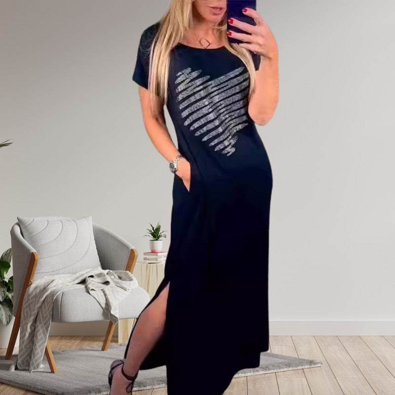 ⏰Nur für kurze Zeit 50% Rabatt🔥Langes T-Shirt-Kleid mit Seitenschlitz