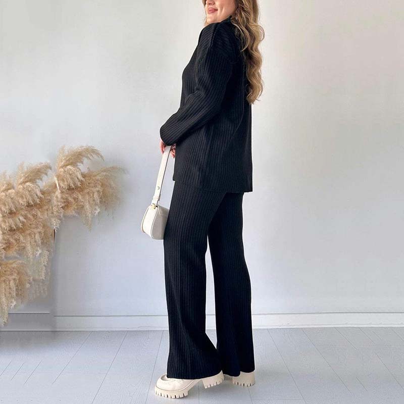 🍂Frühherbst-Special 50 % Rabatt💕Gemütliches zweiteiliges Set aus Rippstrick für Damen mit Hose mit geschlitztem Bein