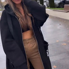 🍂Räumungsverkauf🍁Lange, lässige, einfarbige Damenjacke mit Kapuze