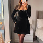 🎅Weihnachts-Specials + kostenloser Versand!🎁Elegantes Langarmkleid mit eckigem Ausschnitt