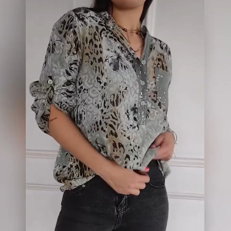 ✨Lässiges bedrucktes Hemd mit halber Knopfleiste für Damen