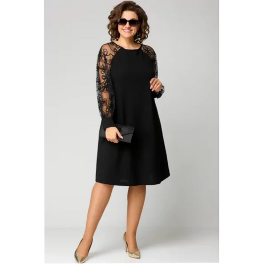 🎉Lace splicing is beautifully fried! Limited Sale round neck long sleeve dress, delicate and gentle