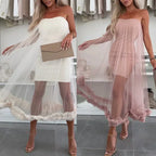 🌸✨Trägerloses Damen-Kleid mit Tüll-Schicht und Rüschenbesatz
