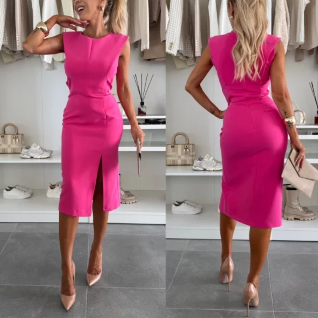 Ärmelloses Damen Bodycon Kleid mit Schlitz