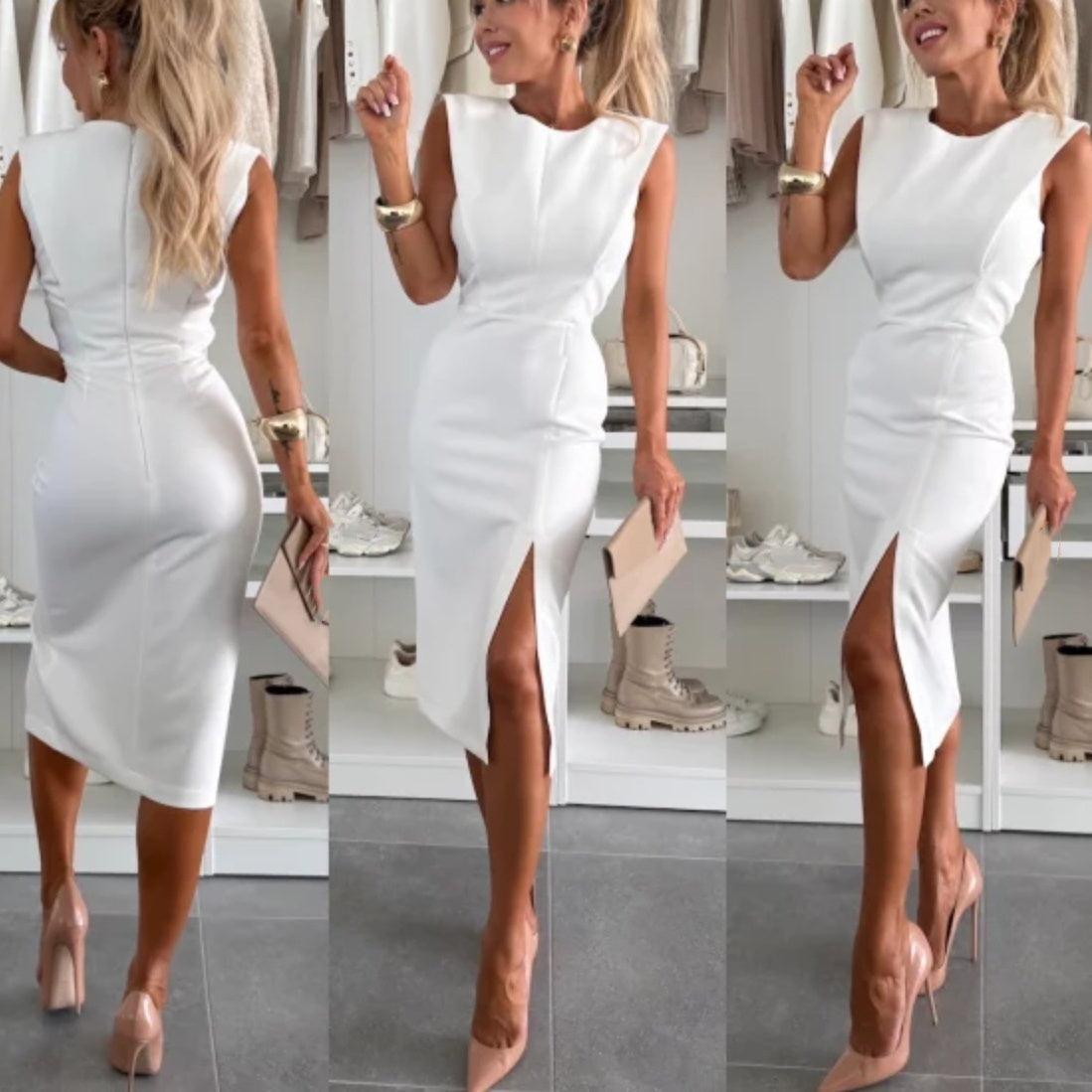Ärmelloses Damen Bodycon Kleid mit Schlitz