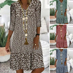 🌸Frühjahr/Sommer-Sale - 50% Rabatt🌸💃Modisches Damenkleid mit Print, V-Ausschnitt und halblangen Ärmeln